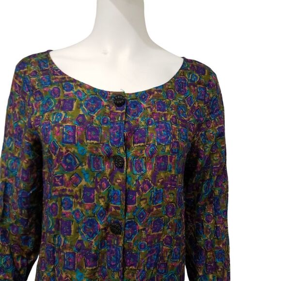 Vintage Betty & Shelia Abstract Warm Tone Peplum Hem Top 80's/90's - Picture 11 of 16